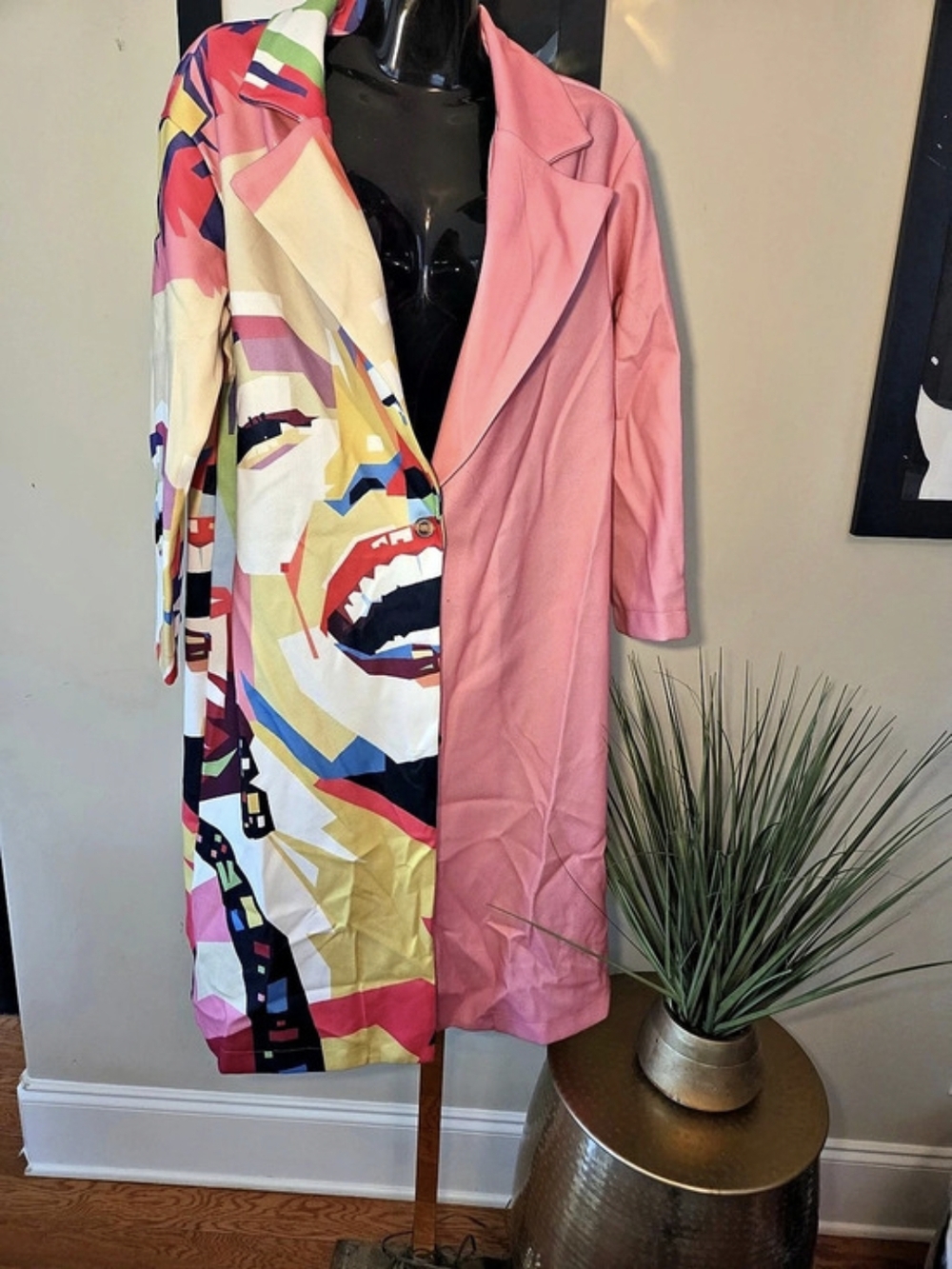Color Block Abstract Trench Coat in Pink